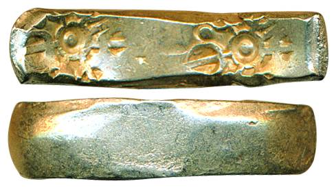 Punch-marked Coins, Gandhara Janapada, 6th century BC, Silver, 11.50 g, Bent Bar, Double s