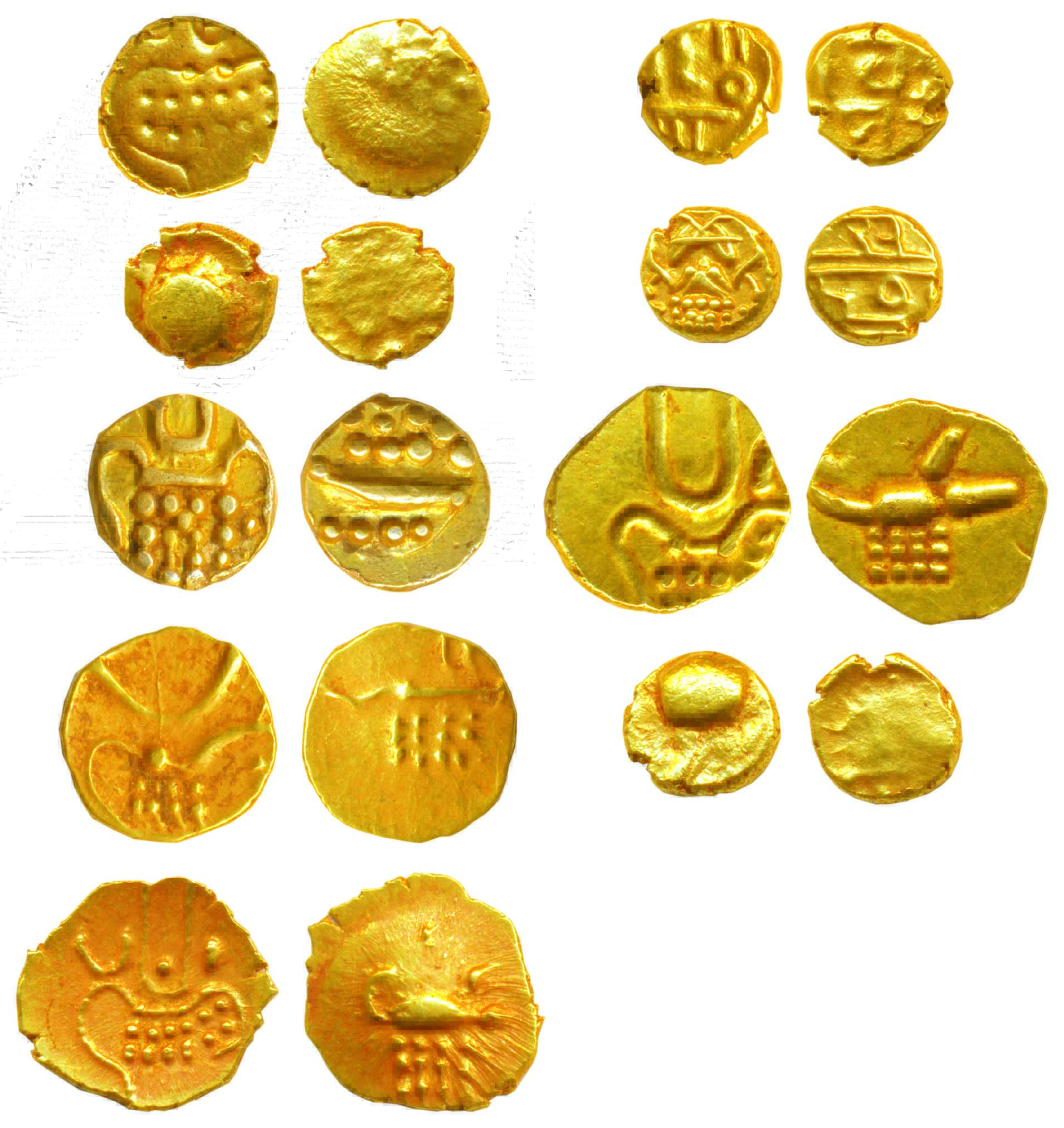 Southern India, Gold(9),Fanams,assorted lot of numerous Fanams of different dynasties and 