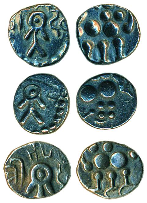 Paramaras of Vidarbha, Bhojadeva, Silver (3), Kasu, obv. lion to right; rev. standing huma