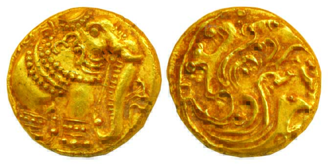 Gangas, Gold, 3.93 g, Pagoda, Elephant Pagoda, with an ornate elephant to right on obv, a 