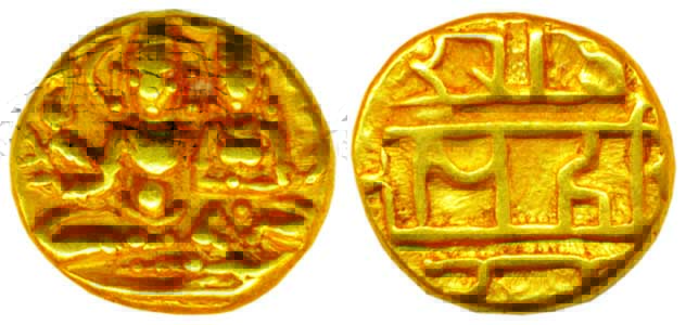 Vijayanagar Empire, Hari Hara II, Gold, 1.69 g, ½ Pagoda, Lakshmi-Narayana type and Nagari