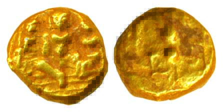 Vijayanagar Empire, Tirumal Raya, Gold, 1.70 g, ½ Pagoda, three deities, Ram-Lakshman and 