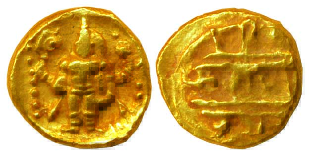 Vijayanagar Empire, Shri Ranga Raya, Gold, 3.43 g, Pagoda, Lord Tirupati Balaji standing, 