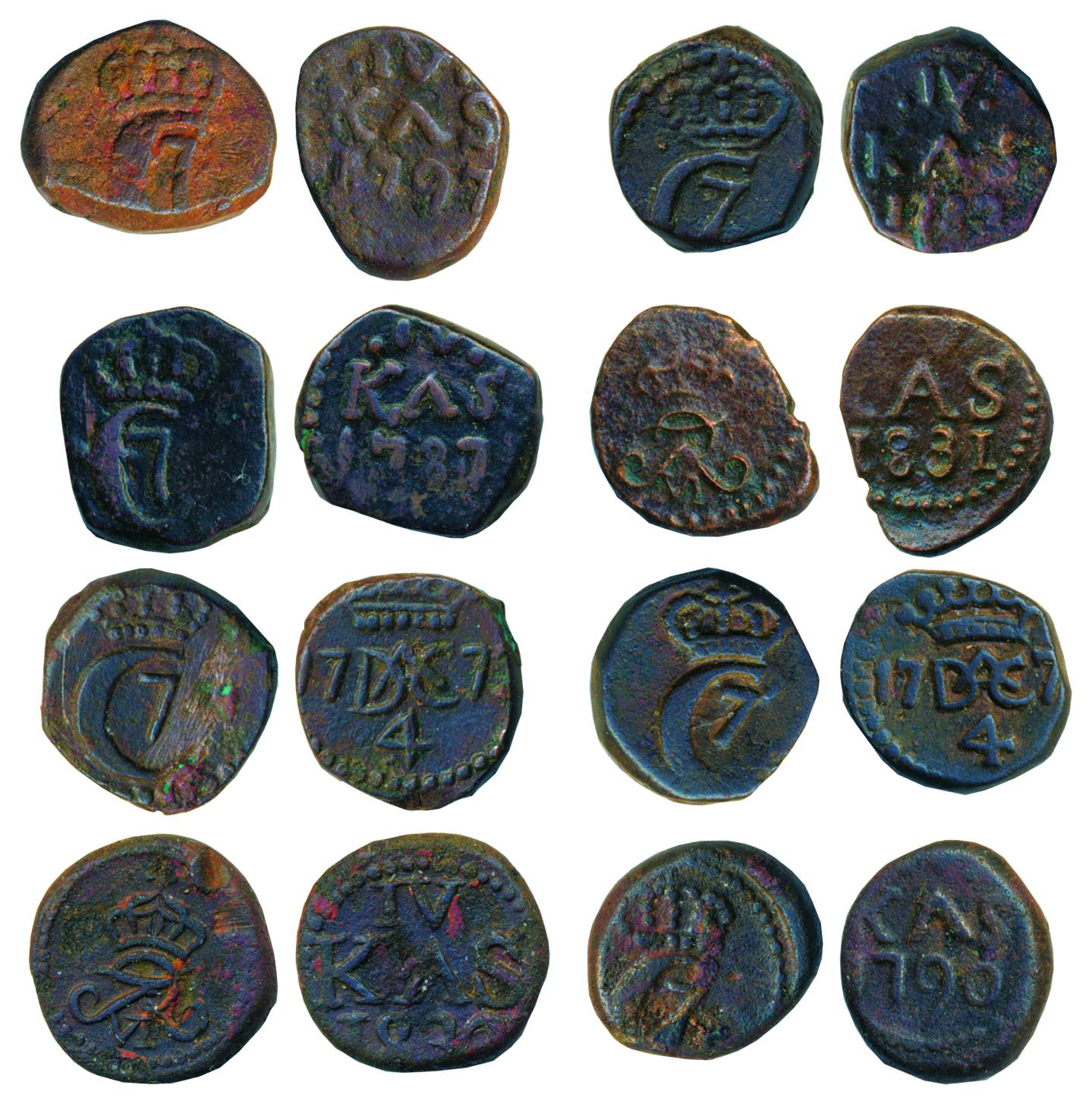 Copper (8), IV Cash, monogram on obv, date on rev (KM 154). Very Fine to Extremely Fine, R