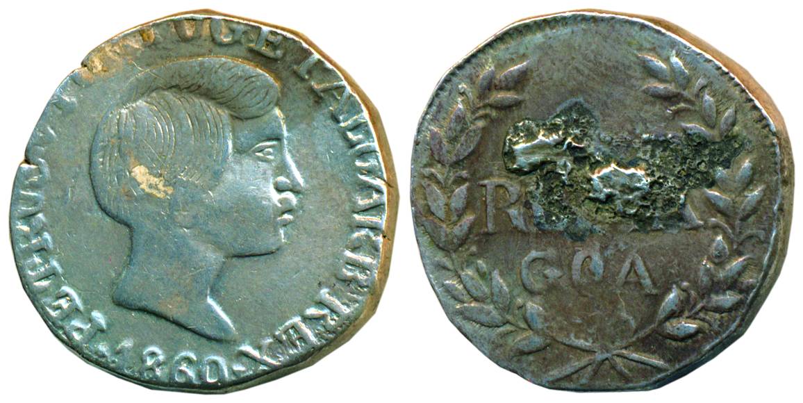 Pedro V, Silver, Rupia, 1860, bust of the ruler to right on obv, denomination and GOA writ