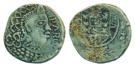 Goa, Joao, Silver, Pardao, bust to right on obv, crowned arms on rev (KM 237). Very Fine, 