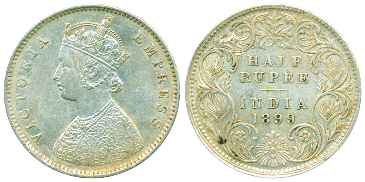 Victoria Empress, Silver, ½ Rupee, 1899, Bombay Mint, A/I/’B’ incused, inverted axis (Prid