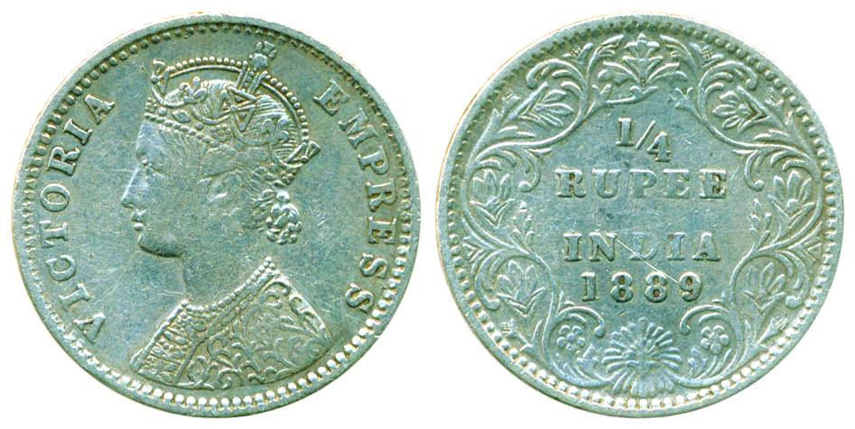 Victoria Empress, Silver, ¼ Rupee, Calcutta Mint, 1883, C/II/’C’ incused (Pridmore# 388). 