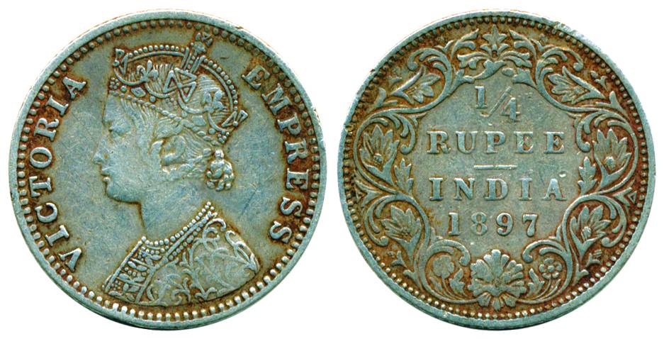 Victoria Empress, Silver, ¼ Rupee, 1897, Bombay Mint, C/I/’B’ incused, (Pridmore # 430). V