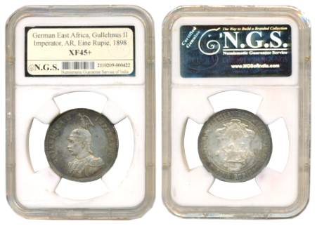 German East Africa, Gullelmus II, Silver, Eine (1) Rupie, 1898, Rare Graded and slabbed by