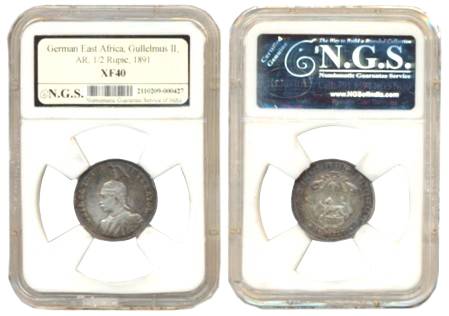 German East Africa, Gullelmus II, Silver, ½ Rupie, 1891, Rare Graded and slabbed by N.G.S.