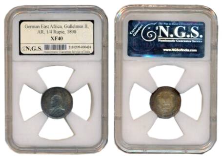 German East Africa, Gullelmus II, Silver, ¼ Rupie, 1898, Rare Graded and slabbed by N.G.S.