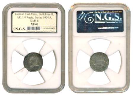 German East Africa, Gullelmus II, Silver, ¼ Rupie, 1904A, Berlin mint (KM# 8). Rare Graded