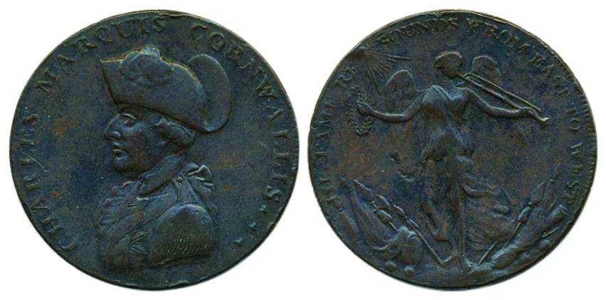 Lord Cornwallis Post Office Token, Copper, 1794, Postal Token, with the portrait of the Lo