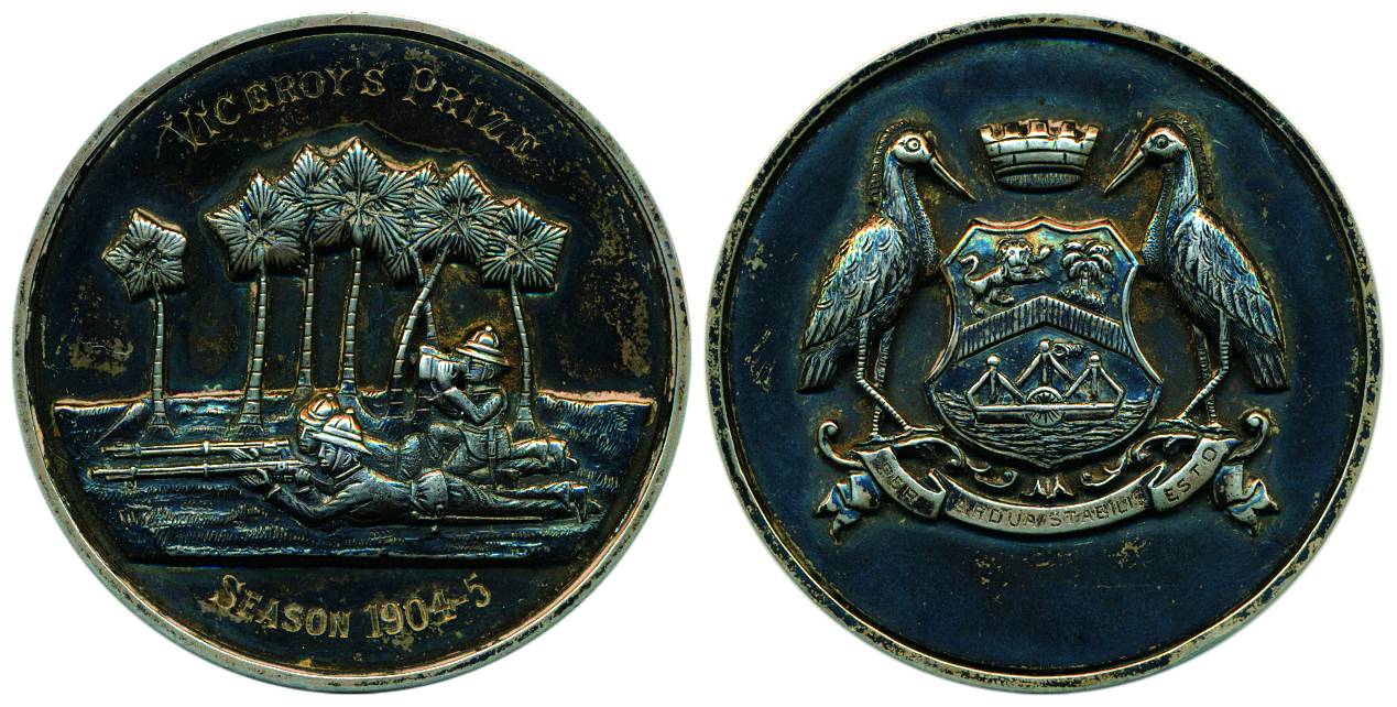 Viceroy’s Medal, Silver, 50 g, arms on the obv, a deeply minted scene of two soldiers firi