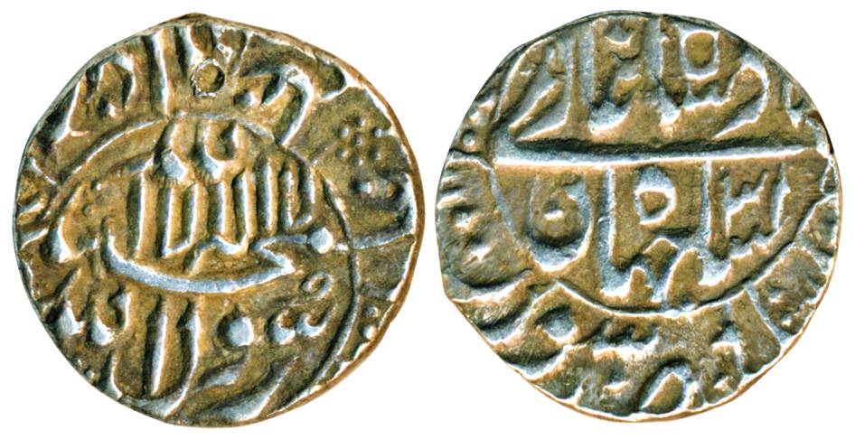 Shah Jahan, Silver, ½ Rupee, Surat mint, circular area type, RY 31, complete mint name at 