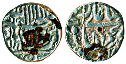Murad Baksh, Silver, ½ Rupee, Surat mint, square-area type with the mint at left margin on