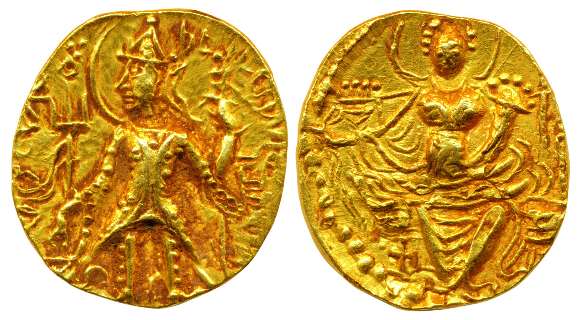 Kushanas, Vasudeva II, Gold, 7.89 g, Dinar, usual style of the king standing to left and g