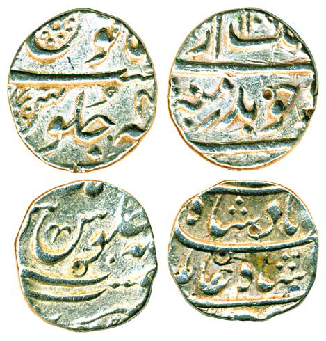 Surat Mint, Silver (2), ½ Rupee, Aurangzeb and Shah Alam I. Very Fine, Scarce. 2 coins