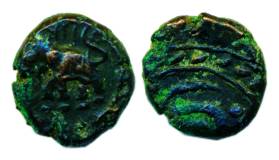 Tipu Sultan, Copper, 1/8 Paisa, Khaliqabad mint, elephant to left type with date above its