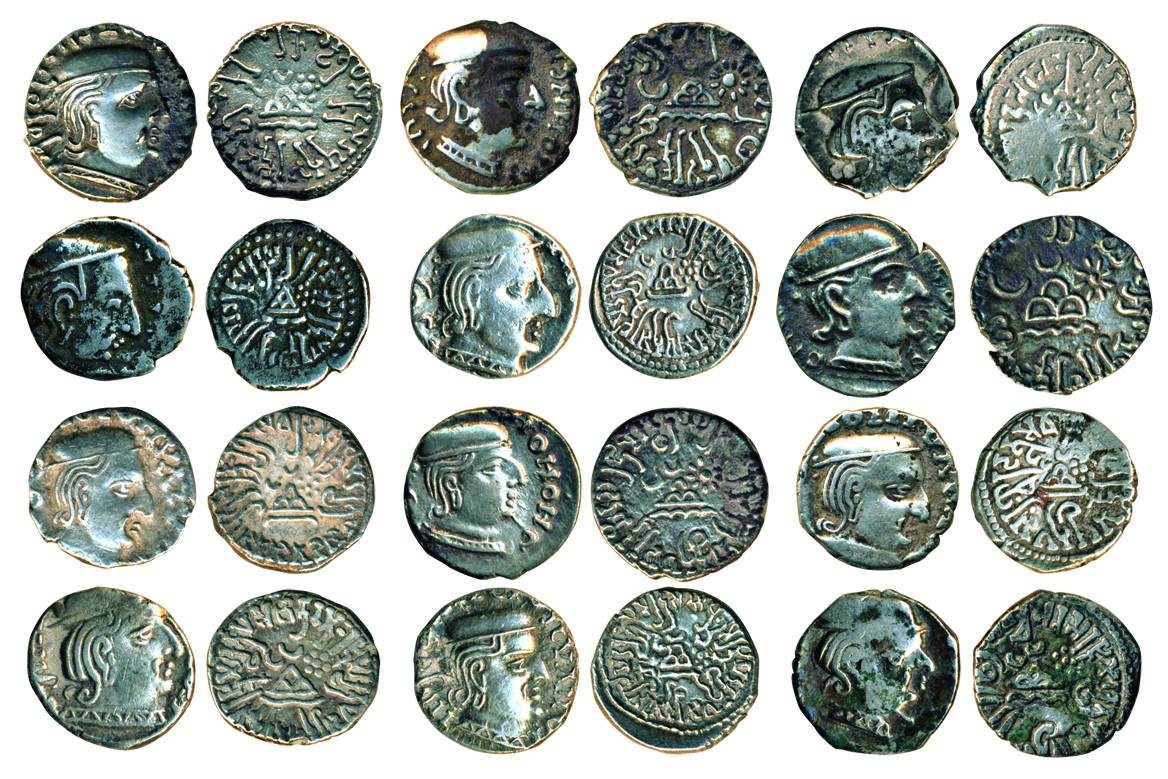 Western Kshatrapas, Silver (12), Drachm, 11 rulers: Rudrasimha I, Rudrasena I (2), Damajad