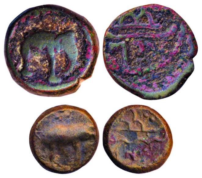 Western Kshatrapas, Potin (2), Unit and ½ Unit, Damasena, anonymous issues of Elephant to 