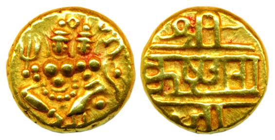Wodeyars, Gold, 3.43 g, Pagoda, in the name of Krishna Deva Raya, obv. seated Shiva & his 