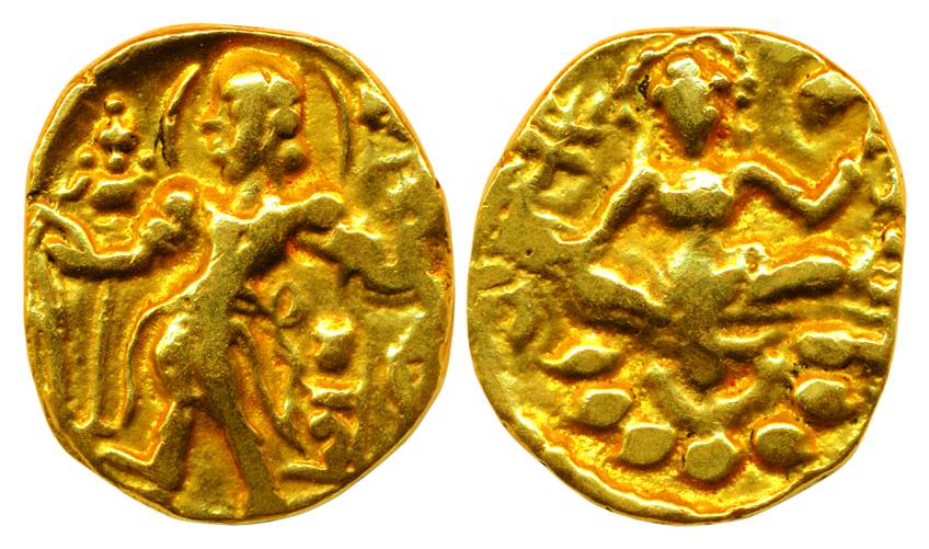 Guptas, Chandragupta II, Gold, 8.36 g, Dinar, Archer type, king wearing a dhoti and standi