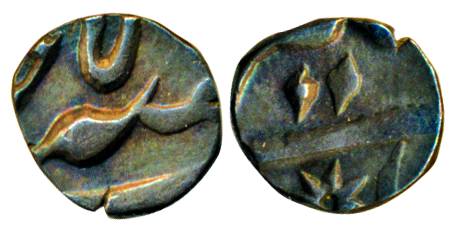 Alamgir II, Silver, 0.72 g, 1/16 Rupee (1 Anna), Akbarabad mint, RY 5. Mint name off flan.