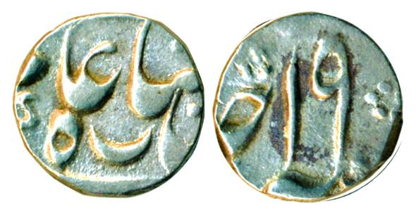 Murshidabad Mint, Silver, 1/8 Rupee, in the name of Shah Alam II, mint name off flan, RY 1