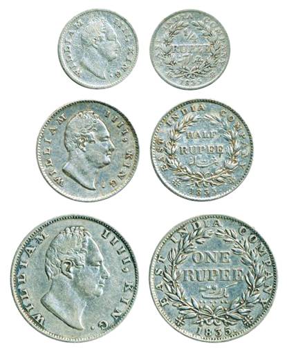 William IV, Silver Rupee, ½ Rupee, ¼ Rupee, Calcutta Mint, 1835, Rare as a set, Fine to Ve