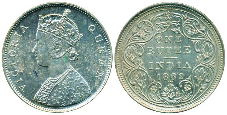 Victoria Queen, Silver Rupee, Bombay Mint, 1862, B/II/2/3, Very Rare, Very Fine, Pridmore#