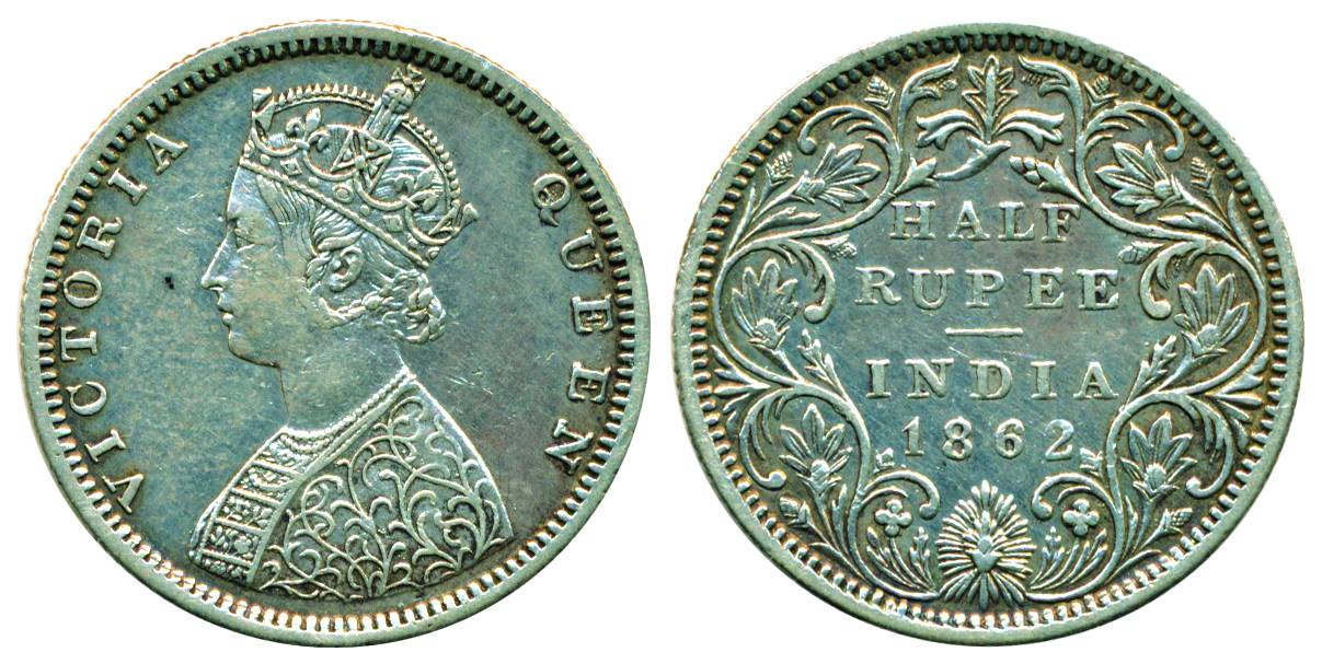 Victoria Queen, Silver ½ Rupee, Bombay Mint, 1862, B2/II, Scarce, Very Fine, Pridmore#259