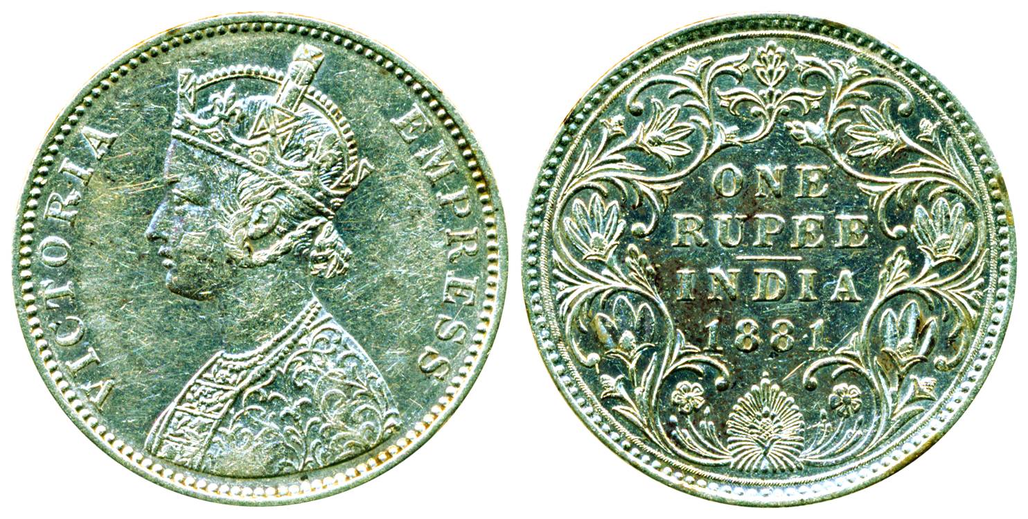 Victoria Empress, Silver Rupee, Bombay Mint, 1881, A3/IV/ dot, Rare, Very Fine +, (Unliste