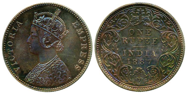 Victoria Empress, Silver Rupee Proof, Calcutta Mint, 1887, A3/I/'C' incuse, Gem Mint State
