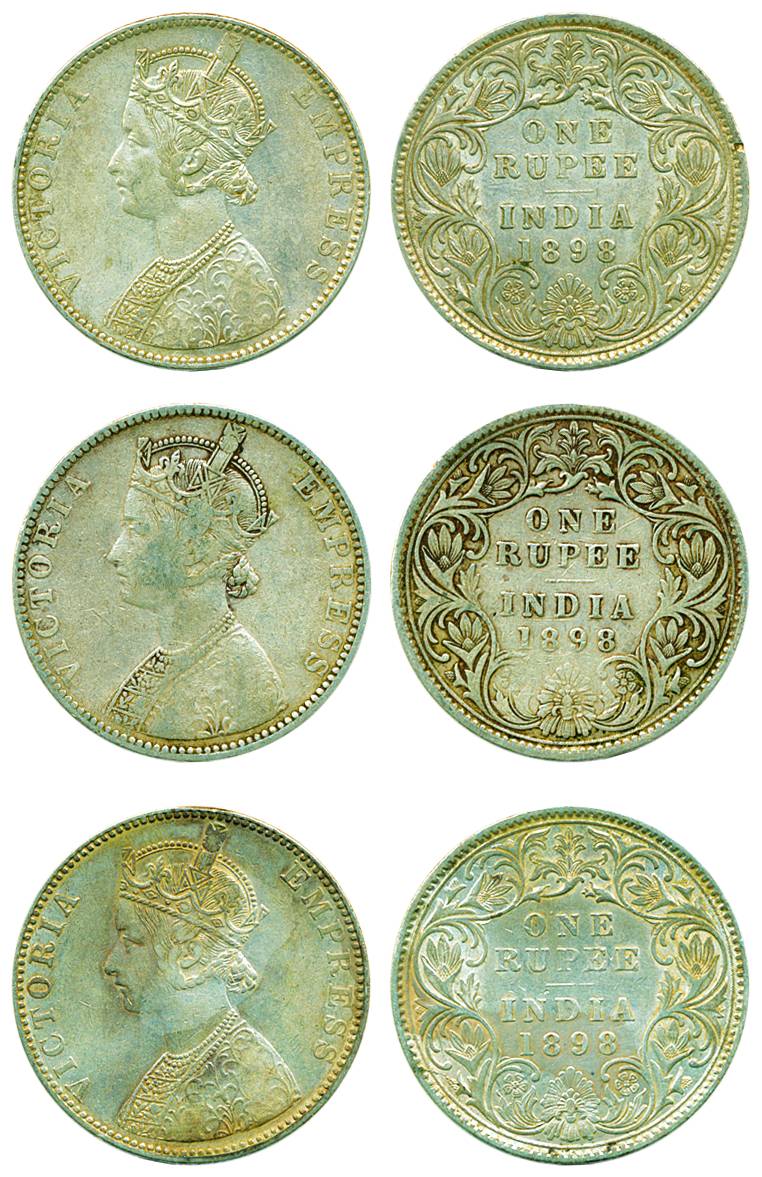 Victoria Empress, Silver (3), Rupee, 1898, B incused for Bombay mint. Fine+ to Very Fine+,