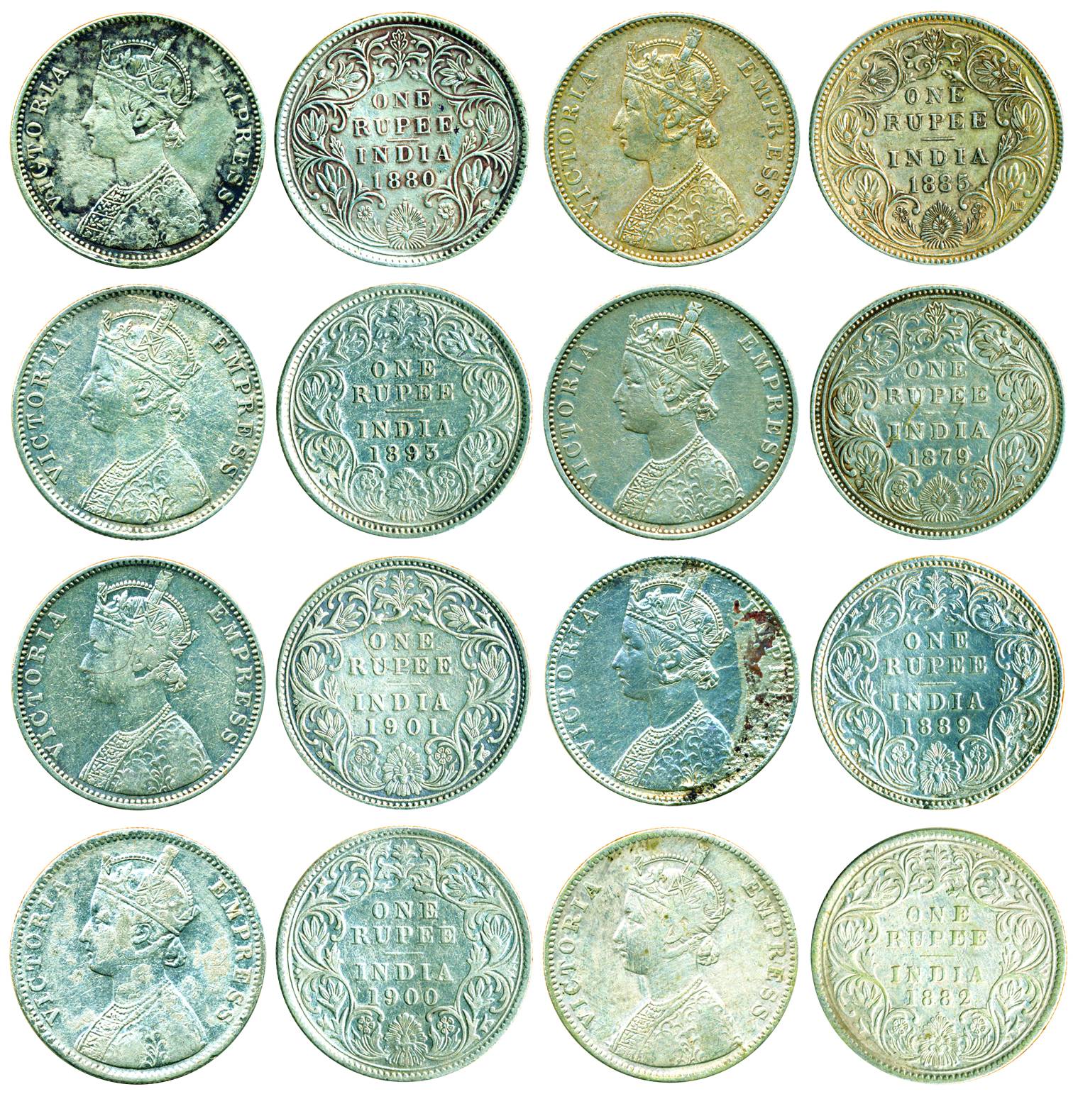 Victoria Empress Assorted Lot, Silver Rupee (21), 1879 (3), 1880, 1882, 1885 (4), 1889 (4)