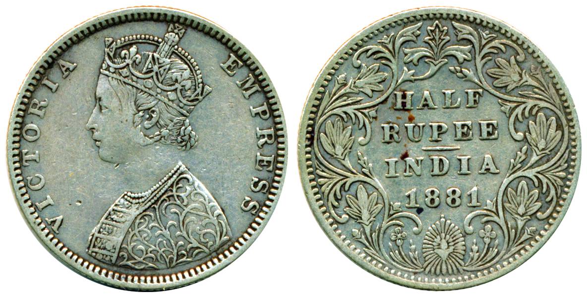 Victoria Empress, Silver, ½ Rupee, Bombay Mint, 1881, B2/II/dot, Rare, Very Fine, Pridmore