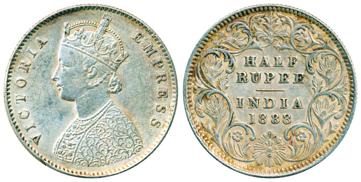 Victoria Empress, Silver ½ Rupee, Calcutta Mint, 1888, A/I/ 'C' incused, Rare Very Fine, P