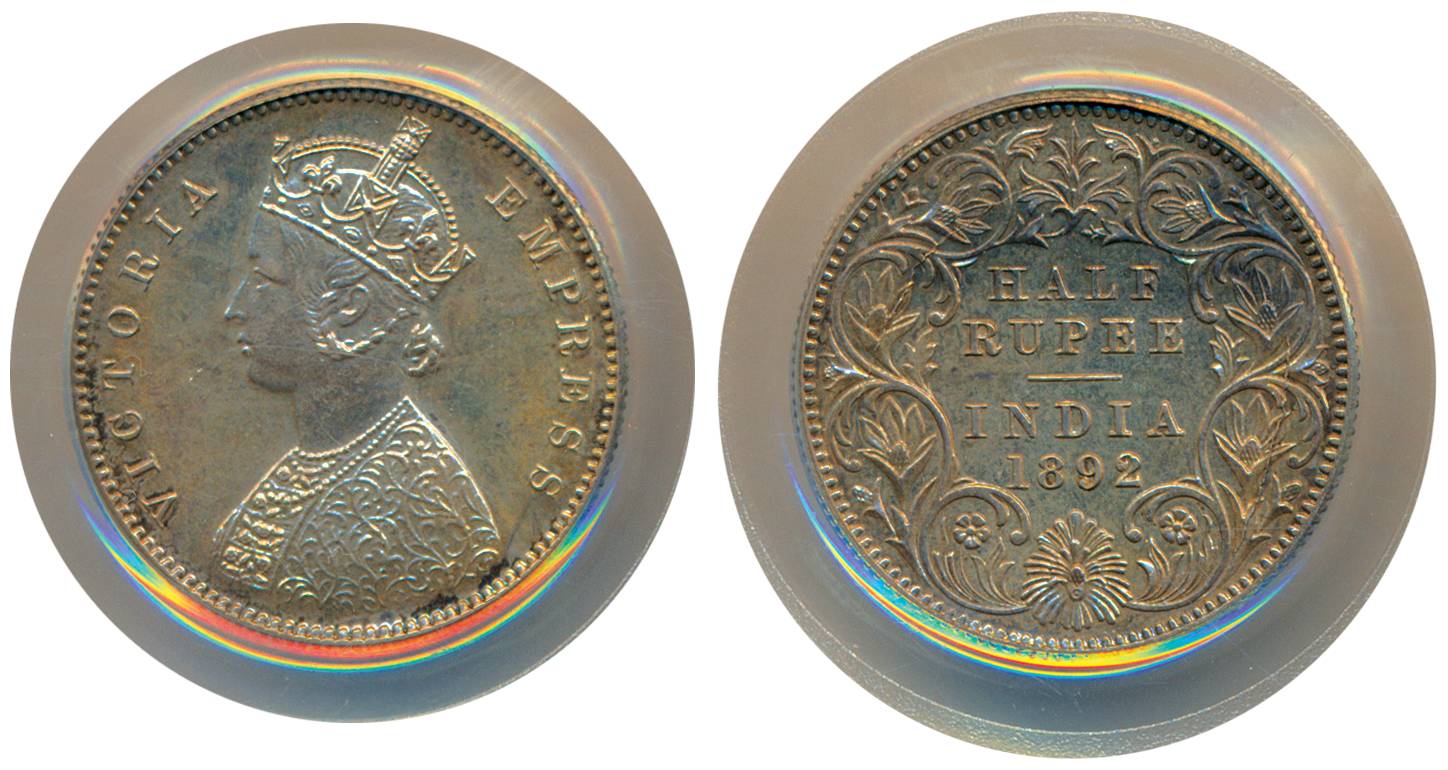 Victoria Empress, Silver ½ Rupee Proof, Calcutta Mint, 1892, A/I/ ' C ' incuse, graded and