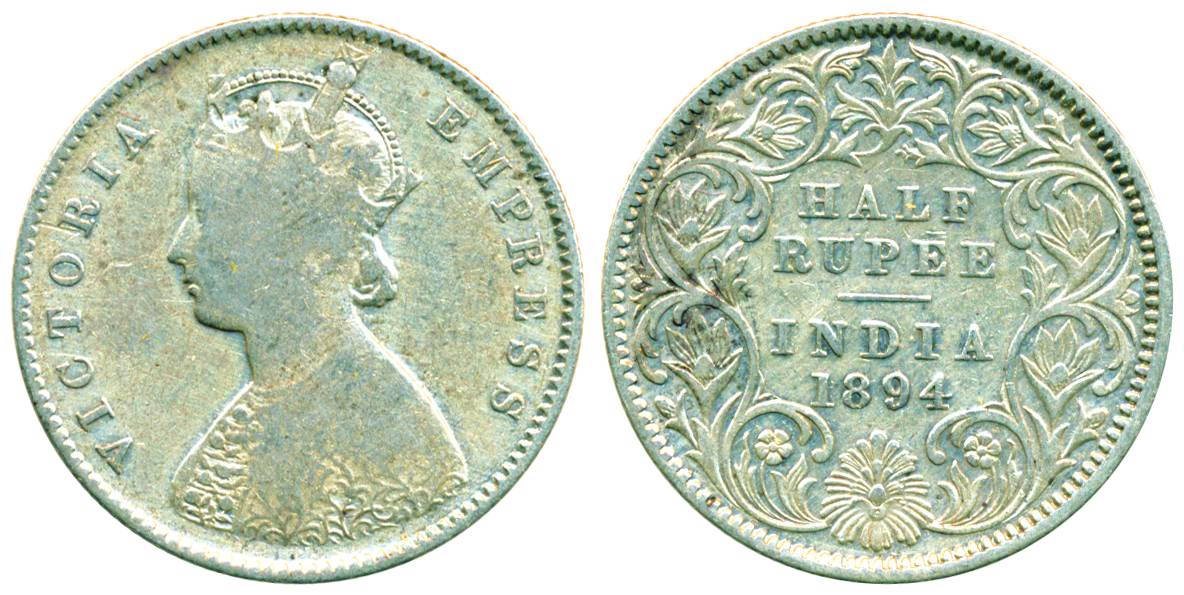Victoria Empress, Silver, ½ Rupee, Calcutta Mint, 1894, A/I/'C' incused, Fine+, Pridmore# 