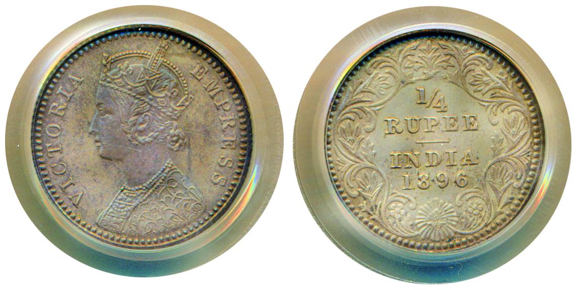 Victoria Empress, Silver ¼ Rupee, Proof, Calcutta Mint, 1896, C/II/ ' C ' incused, graded 