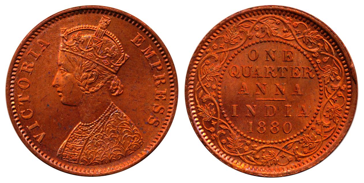 Victoria Empress, Copper ¼ Anna, Calcutta Mint, 1880, Bust 'B', Rev II, 'C' incused, UNC, 