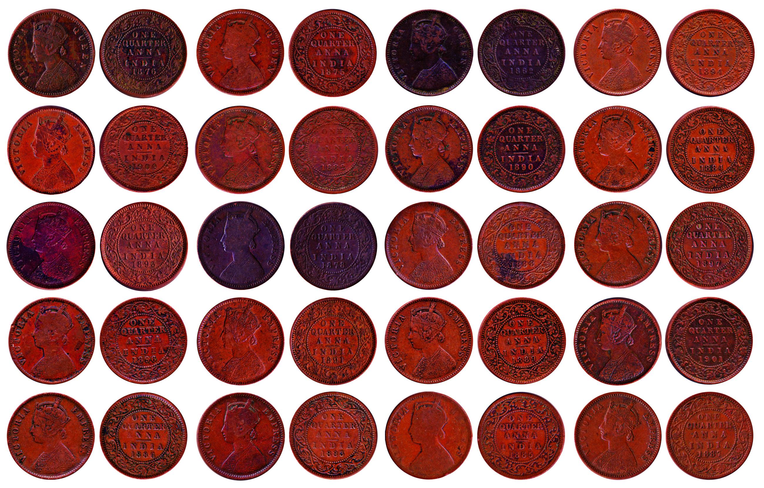 Victoria Queen/Empress, Copper ¼ Anna, 1862, 1875, 1876, 1878, 1882, 1883, 1884, 1885, 188
