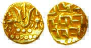 Southern India, Base Gold, 0.37 g, Vaishnavite symbol consisting of a V-shaped symbol foun
