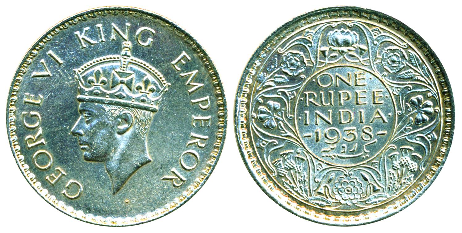 George VI, Silver Rupee, Bombay Mint, 1938, w/o dot, Scarce, Almost UNC, Pridmore#233