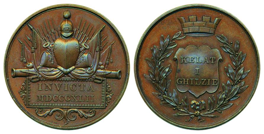 British East India Company, Kelat-i-Ghilzie Medal, Bronze, 1842, the obverse has a laurel 