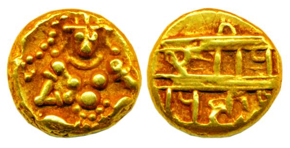 Nayakas of Chitradurga, Gold, 3.33 g, Durgi Pagoda, in the name of Krishna Deva Raya, obv.