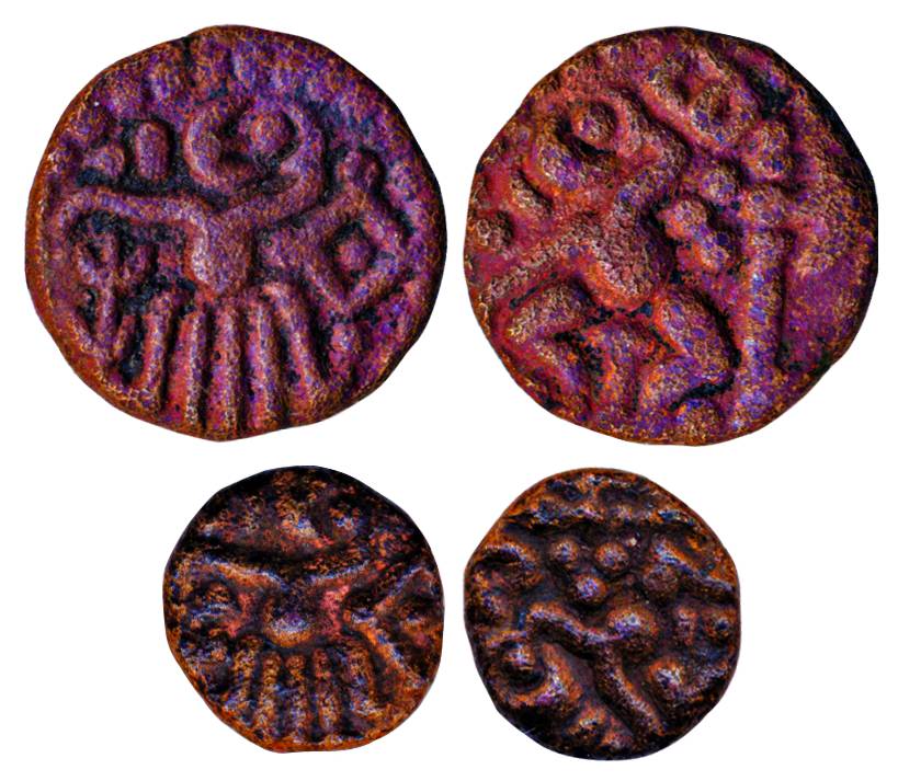 Venad Cheras, 15-16th centuries, Copper (2), Chola-type human figures seated to right with