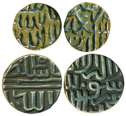Akbar, Silver (2), Tanka and ½ Tanka, mintless issues of Mandu, Malwa type with Kalima on 